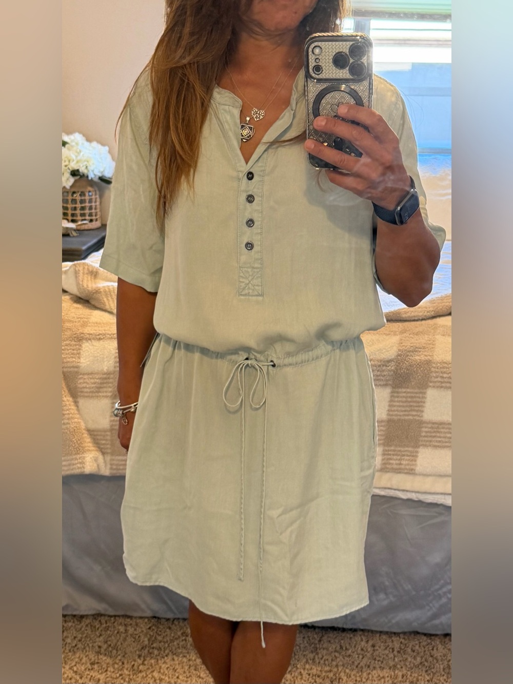 3 for$10✨Bagatelle Women’s Sage Chambray Dress, Size L